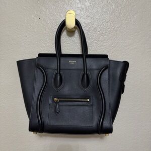 Auth Celine black Calfskin Micro Luggage Tote bag